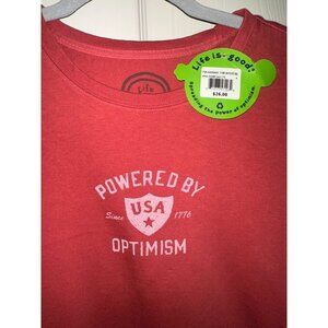 NWT Life Is Good Womens "Powered By Optimism" USA T-Shirt Size M